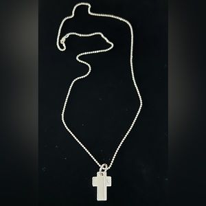 Cross Pendant W/Crystal Sterling Silver 30” Diamond Cut Ball Chain Necklace